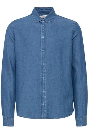 Casual Friday Overhemden, Heren, Blauw, XL, Linnen, Blauwe Linnen Mix Blouse met Knopen