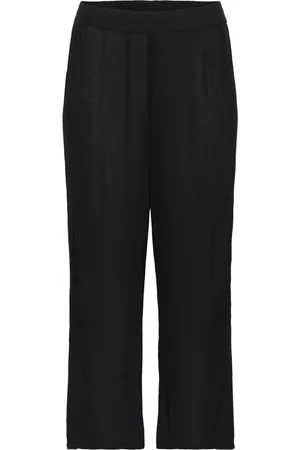Kaffe Broeken, Dames, Zwart, 3Xl, Elegante Solide Broek met Splitten