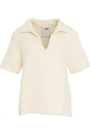 Oas Tops, Dames, , S, Witte V-Hals Wafel T-Shirt