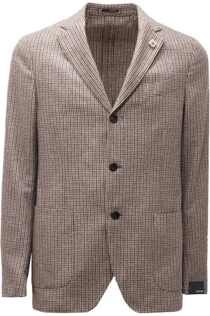 LARDINI Jassen, Heren, , L, Katoen, Blauw Geruite Wol Katoen Jas