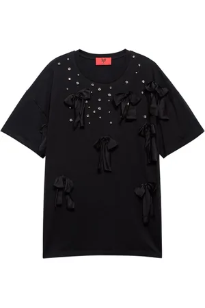 ANIYE BY Tops, Dames, Zwart, XS, Katoen, Zwarte Strass T-shirt met Lint