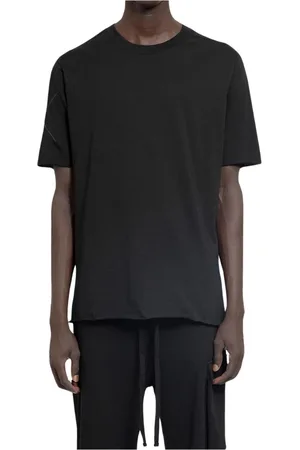 THOM KROM Tops, Heren, Zwart, M, Katoen, Zwarte katoenen T-shirt met rauwe randen