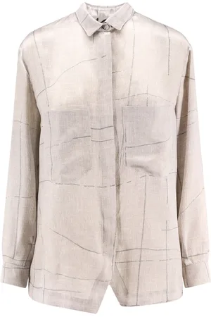 Giorgio Armani Blouses & Shirts, Dames, Grijs, S, Zijden Grijze Overhemden Verborgen Sluiting Dubbele Zak