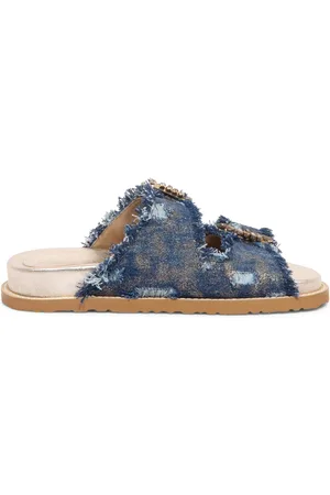 Coral Blue Schoenen, Dames, Blauw, 36 EU, Denim, Metal Denim Jewel Buckle Slide Sandal