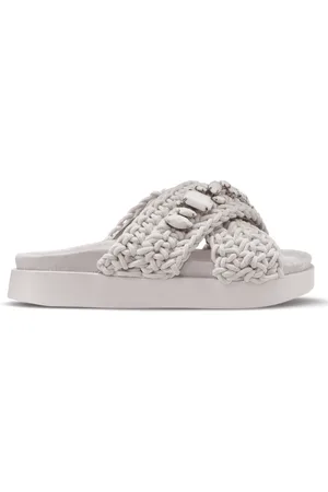INUIKII Schoenen, Dames, Grijs, 39 EU, Leer, Grijze Geweven Stenen Sandalen