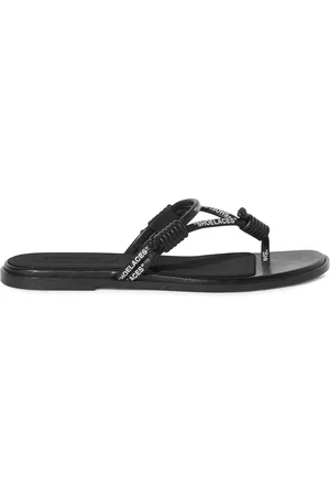 OFF-WHITE Schoenen, Dames, Zwart, 36 EU, Zwarte Teenslip Leren Sandalen