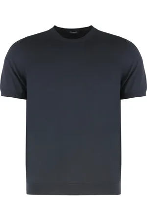 DRUMOHR Truien, Heren, Blauw, L, Katoen, Geribbelde Katoenen Korte Mouw Trui