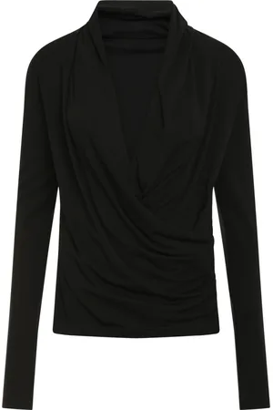 Totême Blouses & Shirts, Dames, Zwart, M, Jersey Blouse met Gedrapeerde Halslijn