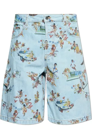 OFF-WHITE Korte broeken, Heren, Blauw, W30, Katoen, Gedrukte shorts