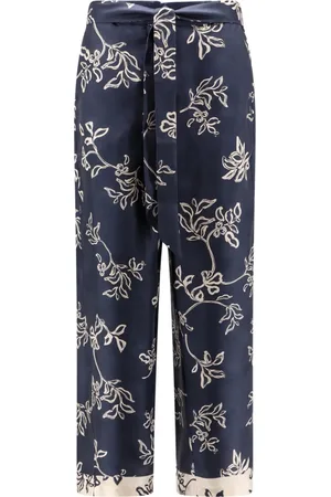 Max Mara Broeken, Dames, Blauw, XL, Blauwe Zijden Wijde Pijp Broek
