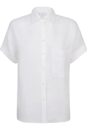 ELEVENTY Blouses & Shirts, Dames, Wit, XS, Linnen, Short Sleeve Shirts