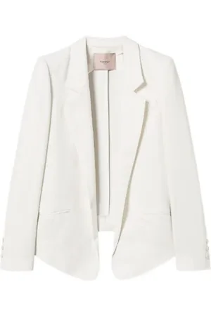 Twin-Set Jassen, Dames, Wit, M, Linnen, Witte Blazer Jas met Ovaal Logo