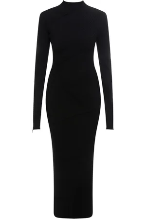 Balenciaga Kleedjes, Dames, Zwart, S, Polyester, Zwarte Geribbelde Jurk met Lange Mouwen