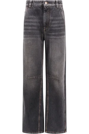 Brunello Cucinelli Jeans, Dames, Zwart, M, Denim, Zwarte Denim Wijde Pijp Broek