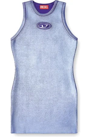 Diesel Kleedjes, Dames, Paars, S, Paarse Ovale Logo Mouwloze Jurk