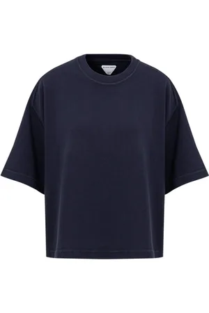 Bottega Veneta Tops, Dames, Blauw, M, Katoen, Blauwe Cropped T-Shirt met Vierkante Hals
