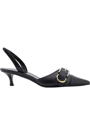 Givenchy Schoenen, Dames, Zwart, 37 1/2 EU, Leer, Zwarte hak sandalen lederen gesp detail
