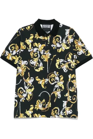 VERSACE Tops, Heren, Veelkleurig, XL, Zwarte Sweater met Korte Mouwen