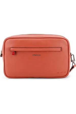 Kiton Tassen, Heren, Oranje, ONE Size, Oranje leren tas met ritssluiting
