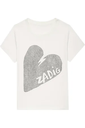 Zadig & Voltaire Tops, Dames, Wit, S, Katoen, Big Heart Strass T-shirt