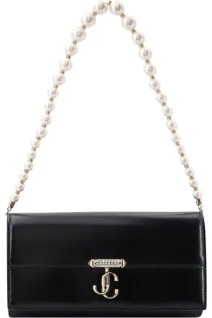 Jimmy Choo Tassen, Dames, Zwart, ONE Size, Leer, Monogram Leren Portemonnee met Rhinestones