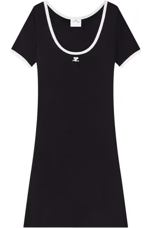 Courrèges Kleedjes, Dames, Zwart, S, Zwarte Logo Geborduurde Jurk Korte Mouwen