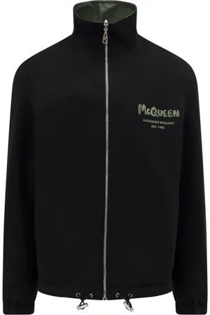 Alexander McQueen Jassen, Heren, Zwart, L, Katoen, Zwarte ritsjas Italiaans katoen nylon