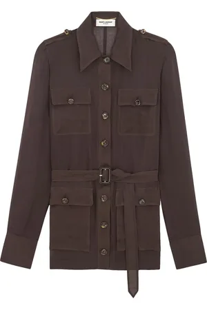 Saint Laurent Jassen, Dames, Bruin, M, Bruine Zijden Jurk Voorste Knoopsluiting