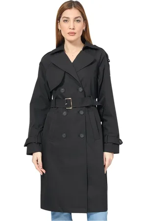YES ZEE BY ESSENZA Mantels, Dames, Zwart, XL, Polyester, Zwarte Trenchcoat met Riem