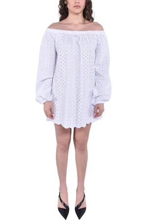 MVP Wardrobe Kleedjes, Dames, Wit, 2Xs, Katoen, Kanten Oversized Midi Lange Mouw Jurk