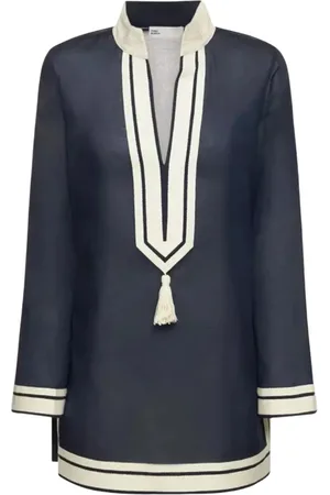 Tory Burch Blouses & Shirts, Dames, Blauw, L, Katoen, Navy Katoenen Tuniek met V-hals