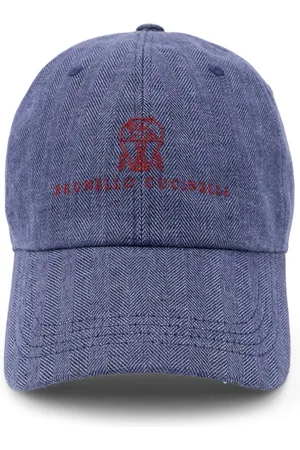 Brunello Cucinelli Accessoires, Heren, Blauw, M, Linnen, Blauwe Linnen Hoeden met Leren Band