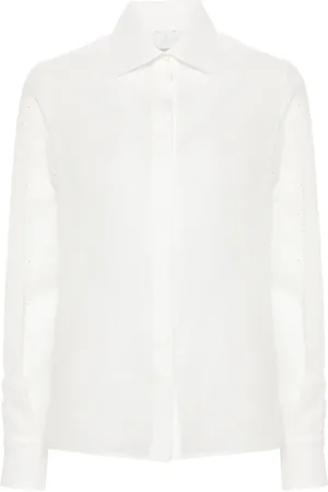 ELEVENTY Blouses & Shirts, Dames, Wit, S, Katoen, Wit Geborduurd Lang Shirt
