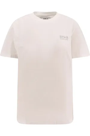 Golden Goose Tops, Dames, Wit, M, Katoen, Witte T-shirts en Polos met Geribbelde Ronde Hals