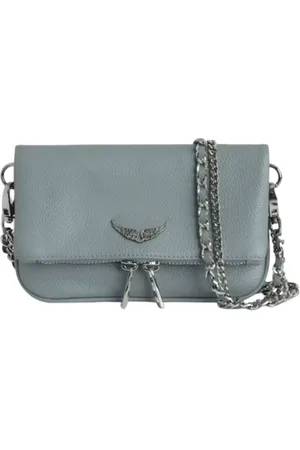 Zadig & Voltaire Tassen, Dames, Grijs, ONE Size, Leer, Grijze Leren Pouch met Strass