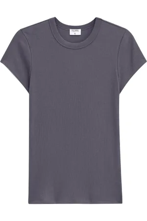 Filippa K Tops, Dames, Grijs, S, Geribbelde Tee in Fijne Stijl