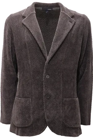LARDINI Jassen, Heren, Grijs, L, Wol, Grijze Wollen Blend Jas met Fluweeleffect