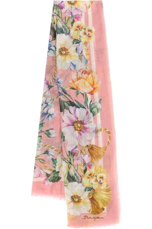 Dolce & Gabbana Accessoires, Dames, Roze, ONE Size, Kasjmier, Bloemen sjaal met franjes gemaakt in Italië