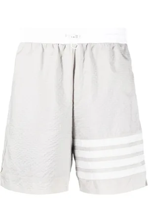 Thom Browne Korte broeken, Heren, Grijs, S, Grijs/Wit Streep Trekkoord Shorts