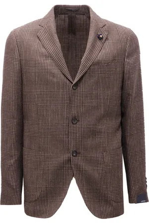 LARDINI Jassen, Heren, Bruin, L, Wol, Wollen Zomerjas Geruite Stijl