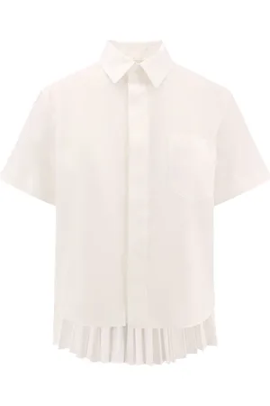 SACAI Blouses & Shirts, Dames, Wit, L, Katoen, Witte Button-Up Shirt met Geplisseerde Achterkant