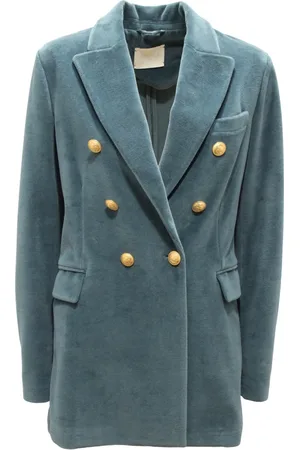 Circolo Jassen, Dames, Blauw, L, Fluwelen Dubbelborst Jas Mineraal Kleur