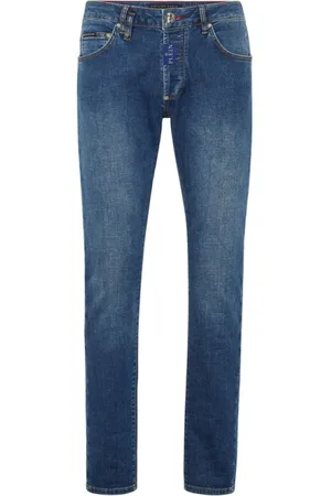 Philipp Plein Jeans, Heren, Blauw, W33, Slim Fit Stone Washed Jeans