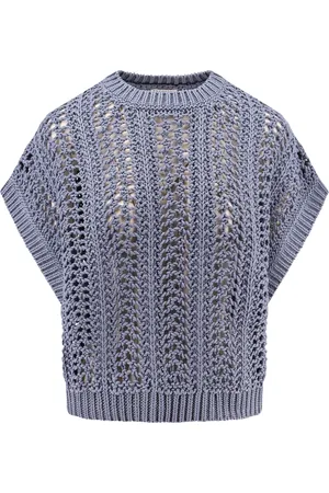 Brunello Cucinelli Truien, Dames, Blauw, L, Katoen, Blauwe Sweaters Wide Fit Made in Italy