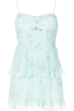 Self-Portrait Kleedjes, Dames, Blauw, M, Polyester, Blauwe Bloemen Elegante Mini Jurk