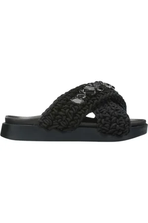 INUIKII Schoenen, Dames, Zwart, 38 EU, Geweven Stenen Zwarte Sandalen