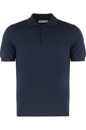 CANALI Tops, Heren, Blauw, L, Katoen, Gebreide Katoenen Poloshirt