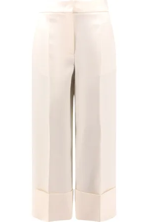 VALENTINO Broeken, Dames, Wit, M, Wol, Witte Flared Broek met Hoge Taille