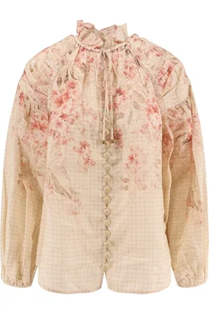 ZIMMERMANN Blouses & Shirts, Dames, Roze, M, Roze Bloemen Ruche Kraag Shirt