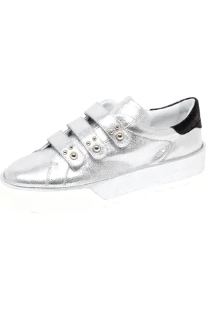 Hogan Schoenen, Dames, Grijs, 38 1/2 EU, Metallic Effect Schoen met Drie Banden